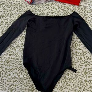 SKIMS off the shoulder black bodysuit